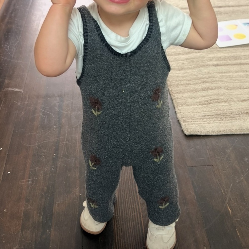 Zara Gray Jumpsuit with Floral embroidery